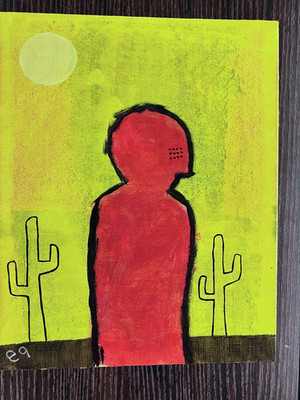 e9Art 8x10 'for he belonged to the desert' abstract primitive outsider art brut