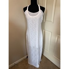 Aerie White Floral Lace Maxi Dress Racerback Sheer Boho Summer Coverup Large