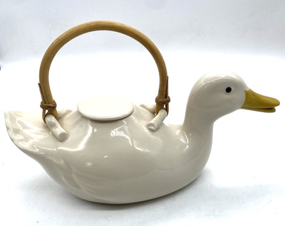 Vintage 1980s White Duck Teapot Signed Ward Kerr Santa Fe Studio Pottery