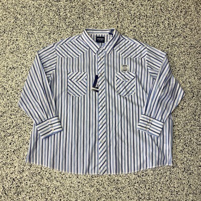 Vintage Wrangler Blue Stripe Pearl Snap Western Shirt Men's 4XL NWT