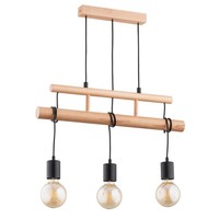 HäNgelampe 3-Flammig Holz Natur Esstisch E27 L:60 Cm Pendelleuchte Wohnzimmer