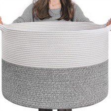 Large Storage Basket, 21.7'' x 13.8'' Cotton Rope Blanket Basket Living Room,...