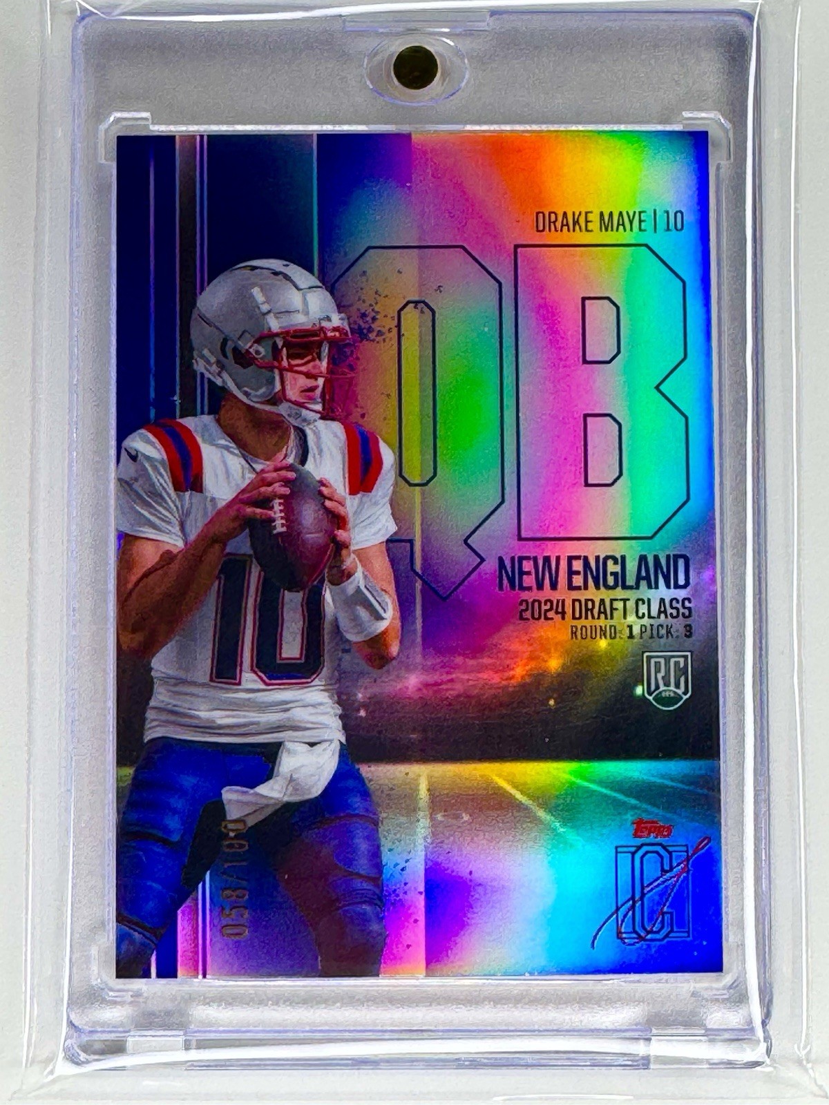 2024 Topps Signature Class Drake Maye RCV-92 Rookie Chrome Variation Purple /100