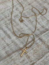 Vintage 14K Gold cross pendant on a box chain necklace