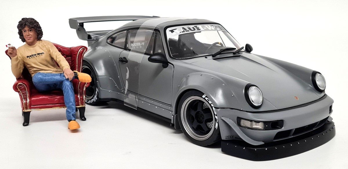 Solido 1/18 Porsche 911 964 RWB Nardo Grey + Akira Nakai San Diecast model car