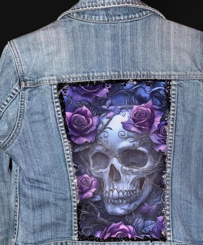 Upcycled American Eagle Denim Jacket Embellished Skull Patch and Gems