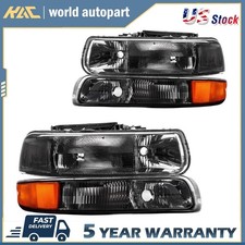 Headlight Assembly For 2002-2005 Chevy Tahoe 5.3l Halogen Chrome Amber Smoke