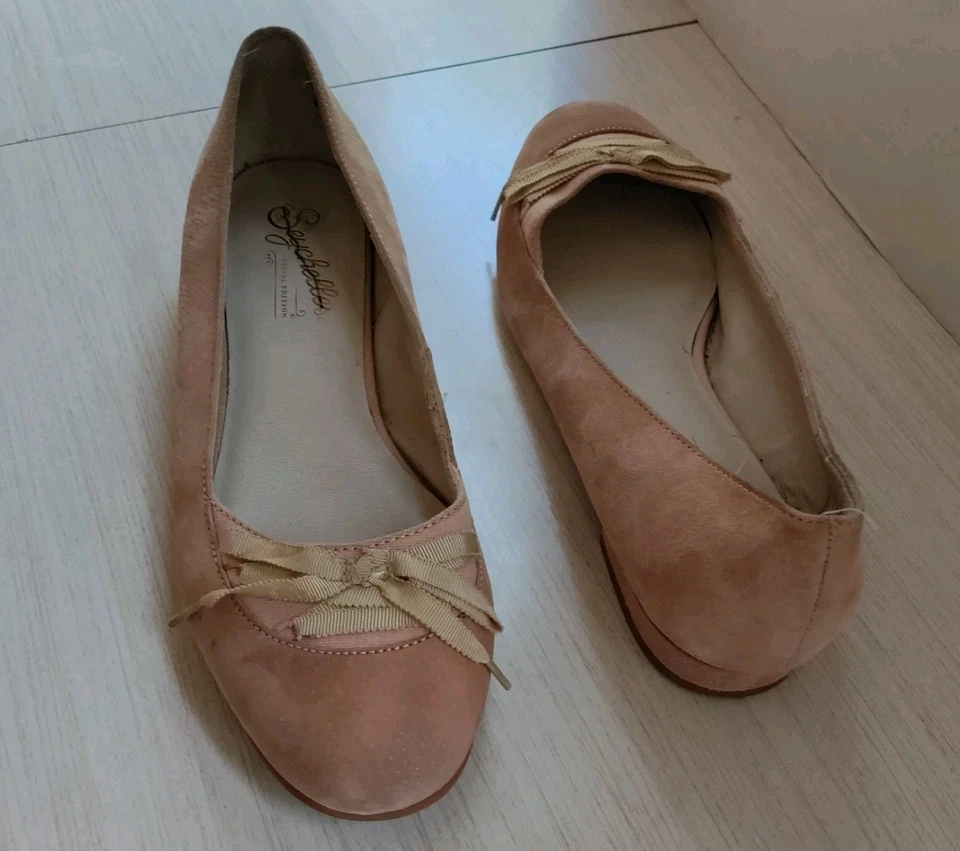 Seychelles Anthropologie Arco Plano Gamuza Cuero Rosa Gatito Tacón Para Mujer Talla 9 Foto 3 de 4