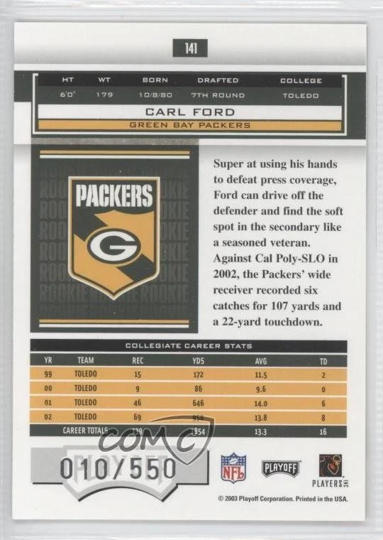 2003 Playoff Honors Rookie /550 Carl Ford #141 Rookie RC - Image 2 of 2