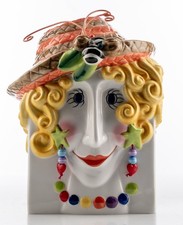 Whimiscal Lady Face Ceramic Tissue Box Dispencer Cover / Lid Clay-Art c.1980s