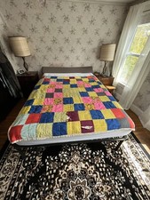 VTG Handmade Patchwork Quilt 59" X 60" Twin Lap Bedspread Blanket 6.5" Squares