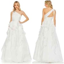 Mac Duggal 49541 Asymmetrical Ruffled A-Line Prom Dress White sz 18