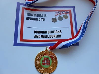 FUNDRAISING AND MEDALS MAN OF THE MATCH MEDAILLEN - METALL - 50MM - GOLD - SILBER ODER BRONZE MIT ZERTIFIKAT