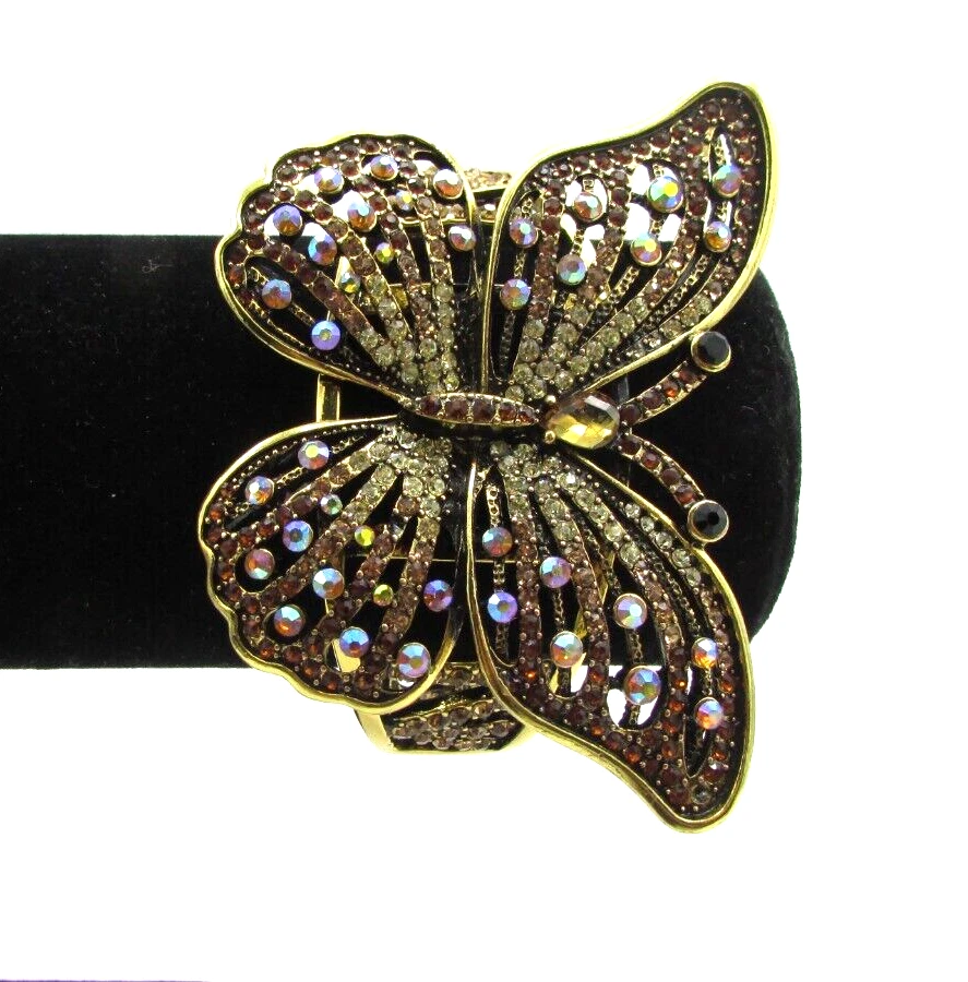 BRAZALETE MARIPOSA CRISTAL ROJO Y AMARILLO MODA TONO DORADO con BISAGRA JTV BR3 Foto 2 de 4