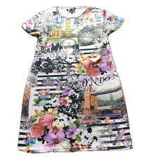 Just Love Sheath Dress Womens LARGE Printed Art London Travel Floral Romantic