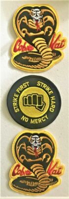 Karate Kid Cobra Kai logos Iron On Patch Set Of 3 (2 Cobra Kai & 1 Strike First)