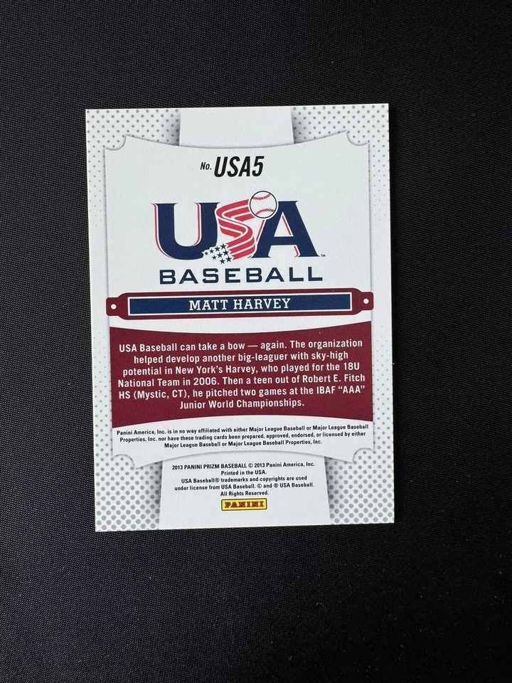 2013 Panini Prizm Matt Harvey USA Baseball - Image 2 of 2