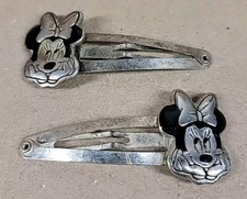 Vintage Disney MINNIE MOUSE hair clips accessories Barrettes Silver Tone