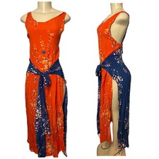 Jaline Women’s 100% Silk Red Blue Floral Dress Cover Up Small Boho Made In USA