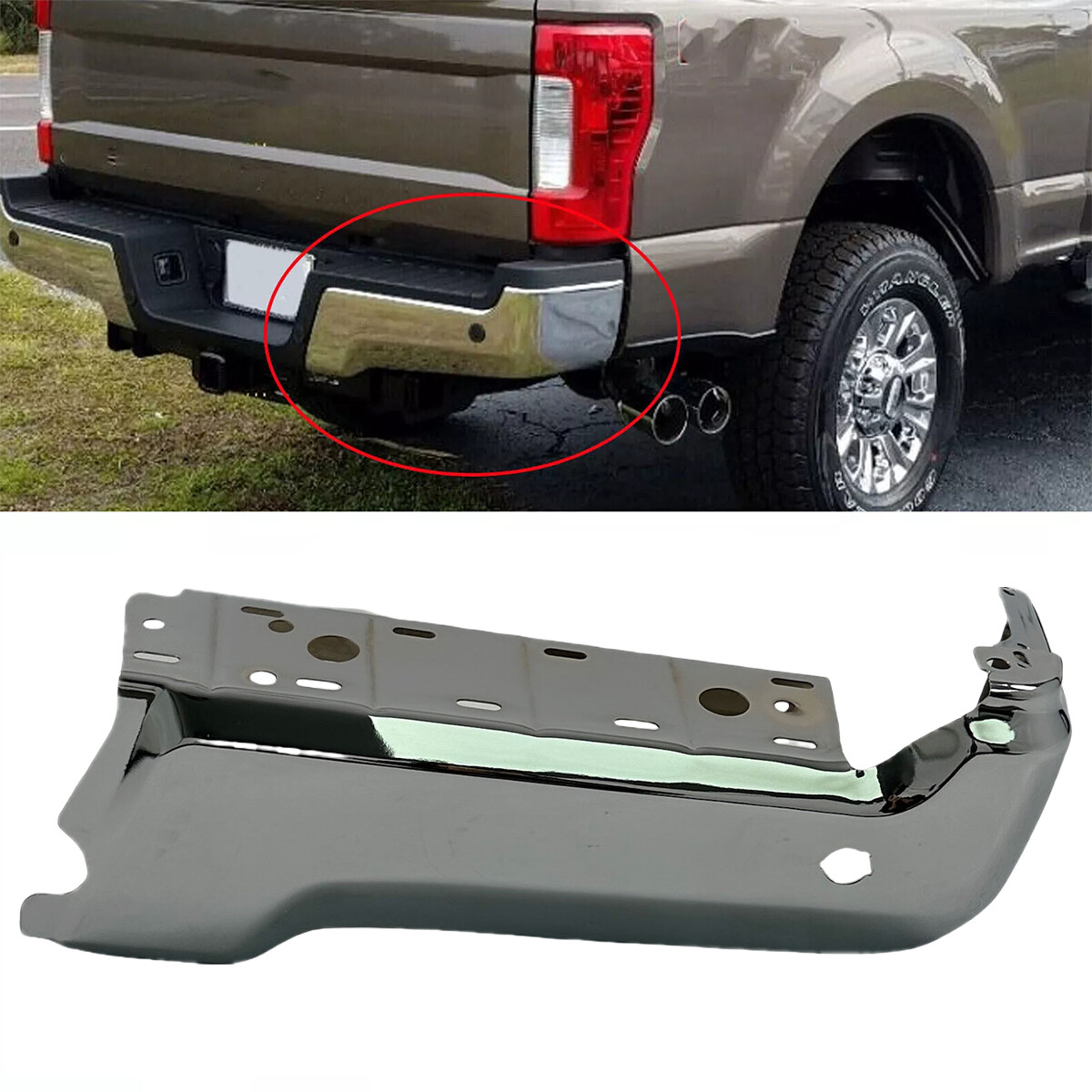 NEW Chrome Rear RH Passenger Bumper Face Bar for 2017-2022 Ford F250 F350 w/Park
