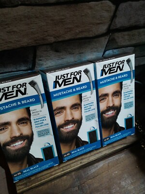 Just For Men Mustache & Beard (M-55) Brush-In Color Base - Real Black(3 Pack)