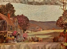 ERNEST UDEN Horse Carriage Mountain Landscape Foil Textile Fabric Lithograph