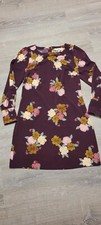 Loft Women's Floral Cuffed Shift Dress Burgundy Long Sleeve Size 4