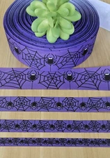 3/8, 5/8, 7/8 & 1.5 & 3" (1 YD) Spider Web Ribbon Spider Spooky Spiderweb