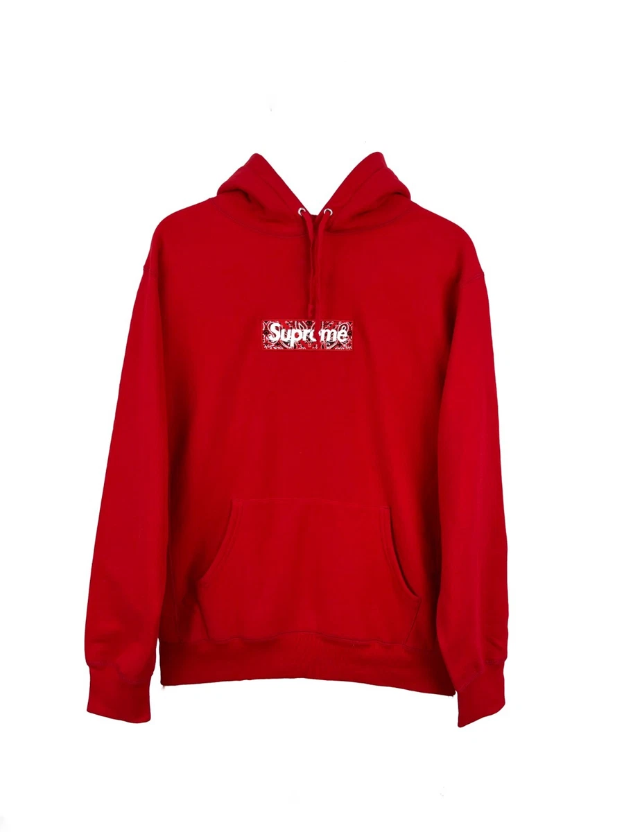 FW19 Supreme Bandana Box Logo cotton Hoodie Sweatshirt Jumper Red Sz M