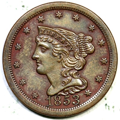 1853 C-1 Braided Hair Half Cent Coin 1/2c