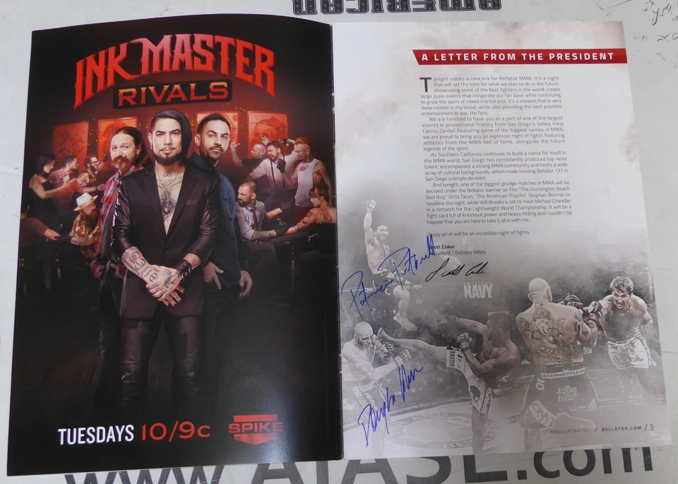 Tito Ortiz & Stephan Bonnar Will Brooks +12 Signed Bellator MMA 131 Program UFC - Image 2 of 4