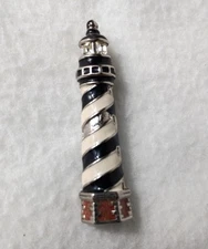 VTG Plainville Stock Co Black White Striped Lighthouse Pendant Jewelry Charm