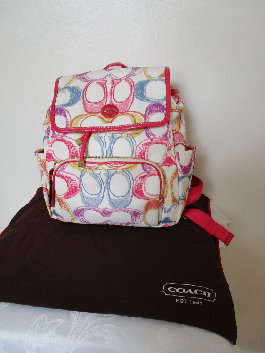バッグ Coach Poppy Signature Backpack Coach Poppy Multicolor Signature Canvas Backpack With Dust Bag