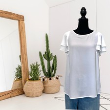 Banana Republic Factory Women's S Short Ruffle Sleeve Lightweight Top White