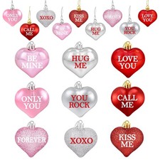 36Pcs Valentine's Day Heart Ornaments, Red Pink Silver Heart Shaped Valentine Or