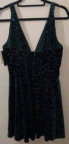 Xtraordinario ~ Vestido Semi Formal Patinador Lentejuelas Terciopelo Verde Talla 13 Nuevo - Imagen 4 de 11