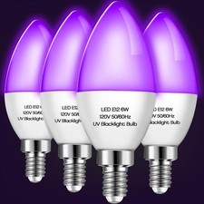 4 Pieces LED Black Light Bulb 6w E12 Base Blacklight Candle Bulb Glow in Dark