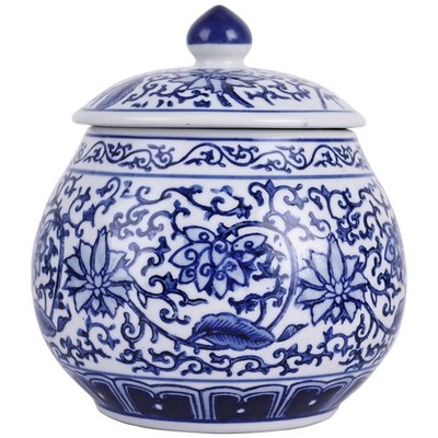 Ming And Qing Dynasty Style Blue and White Porcelain Ginger Jar - Hand-Painte...