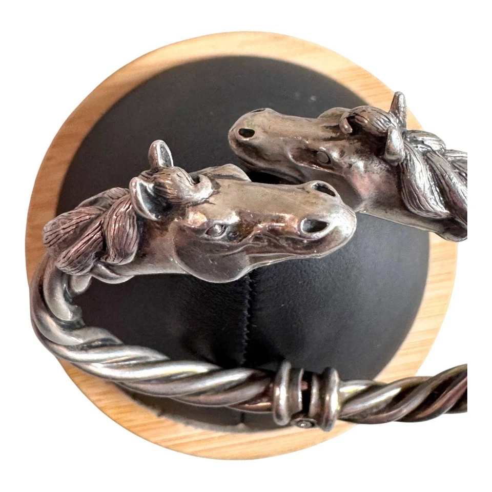 Brazalete Brazalete Kabana Plata Esterlina Cabeza de Caballo Regalo Ecuestre Retorcido Foto 2 de 4