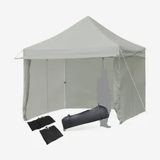 Costway 10x10ft Pop up Gazebo 5 Height Adjust Folding Tent w/ Awning Grey
