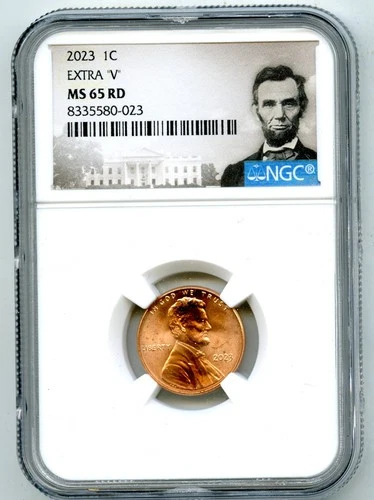 2023 EXTRA ' V ' ERROR VDB V NGC MS65 RD LINCOLN SHIELD PENNY CENT RARE VARIETY