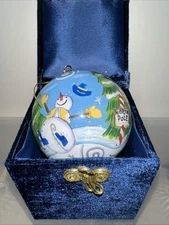 Vintage Li Bien Glass Christmas Ornament Snowmen 2005 felt box & card