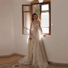 Lace Wedding Dress High Neck Long Sleeved Floor Standing A-line Bridal Gown