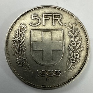 Original Münze Svizzera/Schweiz 5 Franken Francs 1933 B Silber 0.835