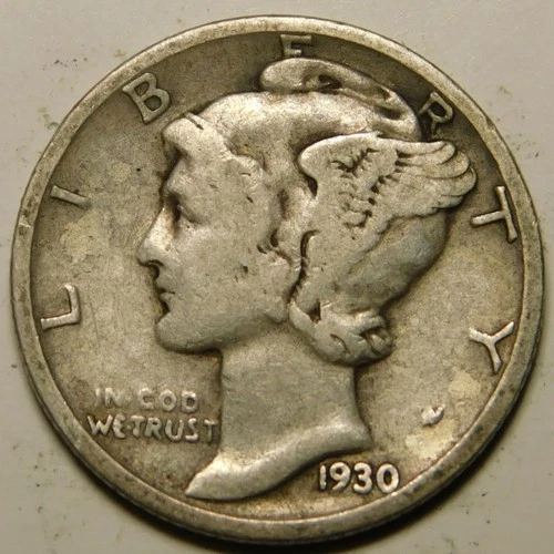 1930 S Mercury Dime 90% Silver VG-F   "Actual Coin Pictured- Not Cleaned"