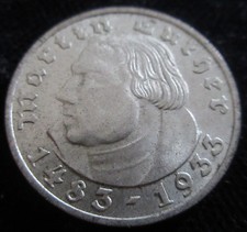MDS DEUTSCHES REICH III. REICH 2 REICHSMARK 1933 D "MARTIN LUTHER", SILBER  #T