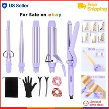 Ceramic 5-in-1 Curling Iron Set with Flat Iron for Women Travel Styling