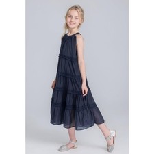 Girls Navy Ruffle Tiered Midi Dress Sleeveless Party Dress Size 12 Y