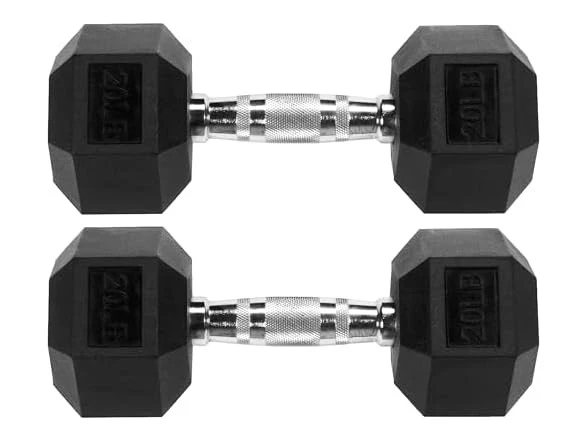 20lbs Pair Hex Dumbbells Rubber Coated Hand Weights for Exercises and Fitness