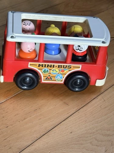 Vintage Fisher Price Little People Mini Bus #192 w/ 5 Figures 1960s–70s